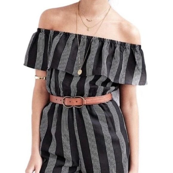 UO Striped Off-The-Shoulder Romper XS - Picture 2 of 4